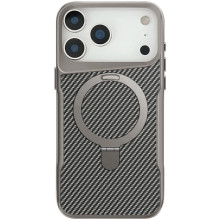 TPU+PC чохол Metal Buttons with MagSafe Carbon Ring для Apple iPhone 17 Pro (6.3") – Сірий