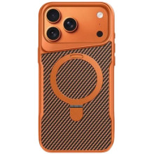 TPU+PC чехол Metal Buttons with MagSafe Carbon Ring для Apple iPhone 17 Pro (6.3") – Оранжевый