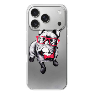 Чехол (ТПУ) Милые собачки для iPhone 17 Pro – Бульдог в очках