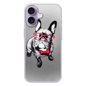 Чехол (ТПУ) Милые собачки для iPhone 17 (Бульдог в очках)
