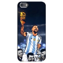 Чехлы для iPhone 5 / 5s / SE (Leo чемпион) (AlphaPrint) (Месси с кубком)