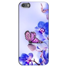 Чехлы с Цветами для iPhone 5 / 5s / SE (VPrint) (Бабочка на цветочке)