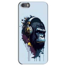 Чехол с Обезьянами iPhone 5 / 5s / SE - (AlphaPrint) (Горилла в наушниках)