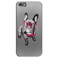Чехол (ТПУ) Милые собачки для iPhone 5 / 5s / SE (Бульдог в очках)