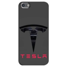 Силиконовый бампер с картинкой машины на iPhone 5 / 5s / SE (Logo TESLA)