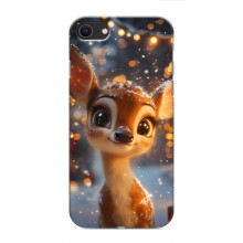 Яркий чехол для iPhone SE (2020) с Зимними Оленятами – Оленёнок среди гирлянд