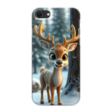 Яркий чехол для iPhone SE (2020) с Зимними Оленятами – Оленёнок в лесу