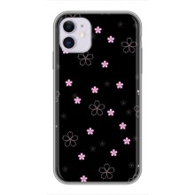 Чохол з розовим принтом для iPhone 11 (Рожеві квіти на чорному)