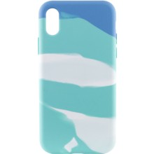 Чехол Silicone case full Aquarelle для Apple iPhone XR (6.1") (Бирюзово-белый)