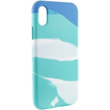 Чехол Silicone case full Aquarelle для Apple iPhone XR (6.1") – Бирюзово-белый