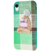 Новогодняя тканевая накладка Handmade Hat для iPhone XR в клеточку с шапочкой(картон+ткань) (Зеленый)