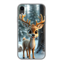 Яркий чехол для iPhone Xr с Зимними Оленятами – Оленёнок в лесу