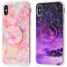 Защитный чехол Fashion Case Confetti Mramor + Pop Socket для iPhone Xs Max (Розовый)