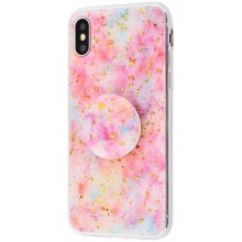 Захисний чохол Fashion Case Confetti Marble + Pop Socket для iPhone Xs Max – Рожевий