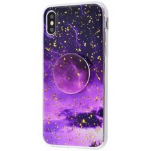 Захисний чохол Fashion Case Confetti Marble + Pop Socket для iPhone Xs Max – Фіолетовий