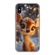 Яркий чехол для iPhone Xs Max с Зимними Оленятами – Оленёнок среди гирлянд