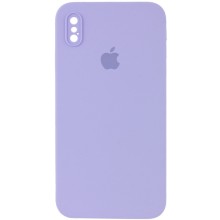 Чехол Silicone Case Square Full Camera Protective (AA) для Apple iPhone XS / X (5.8") – Сиреневый