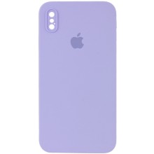 Чехол Silicone Case Square Full Camera Protective (AA) для Apple iPhone XS / X (5.8") (Сиреневый)