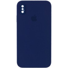 Чехол Silicone Case Square Full Camera Protective (AA) для Apple iPhone XS / X (5.8") (Темно-синий)