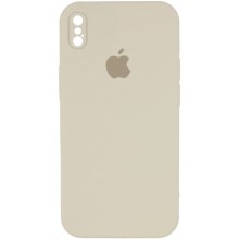 Чехол Silicone Case Square Full Camera Protective (AA) для Apple iPhone XS / X (5.8") (Бежевый)