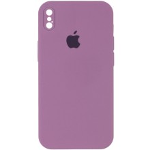 Чехол Silicone Case Square Full Camera Protective (AA) для Apple iPhone XS / X (5.8") (Лиловый)