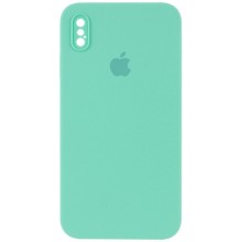 Чехол Silicone Case Square Full Camera Protective (AA) для Apple iPhone XS / X (5.8") (Бирюзовый)