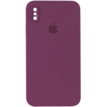 Чехол Silicone Case Square Full Camera Protective (AA) для Apple iPhone XS / X (5.8") (Бордовый)