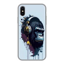 Чехол с Обезьянами iPhone Xs - (AlphaPrint) (Горилла в наушниках)