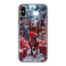 Яркий чехол для iPhone Xs с Зимними Оленятами – Олень среди подарков