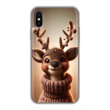 Яркий чехол для iPhone Xs с Зимними Оленятами – Олень в свитере