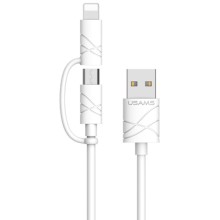 Дата кабель Usams US-SJ077 2in1 U-Gee USB to Micro USB + Lightning (1m) (Білий)