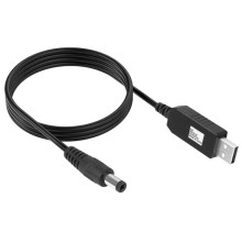 Кабель живлення для роутера/модема USB-DC (2.1x5.5mm) з перетворювачем до 12V in box (1m) – Black