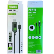 Кабель живлення для роутера/модема USB-DC (2.1x5.5mm) з перетворювачем до 12V in box (1m) – Black