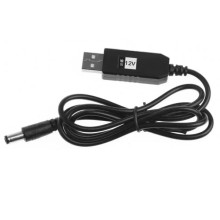 Кабель питания для роутера/модема USB-DC (2.1x5.5mm) с преобразователем до 12V in box (1m) – Black