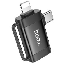 Переходник Hoco UA31F OTG 2in1 Lightning male/Type-C male to USB female (Черный)