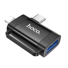 Переходник Hoco UA31F OTG 2in1 Lightning male/Type-C male to USB female – Черный