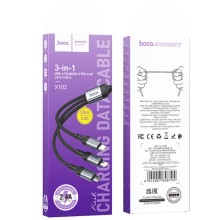 Дата кабель Hoco X102 Fresh 3in1 USB to Lightning + MicroUSB + Type-C (1m) – Black