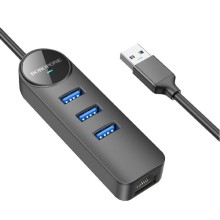 Переходник Borofone DH6 Erudite 4in1 Gigabit Ethernet (USB to USB3.0*3+RJ45) (0.2m) – Black