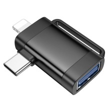 Переходник Hoco UA31F OTG 2in1 Lightning male/Type-C male to USB female – Black