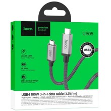 Дата кабель Hoco US05 Type-C to Type-C 100W USB4 40Gbps (1m) – Чорний