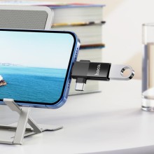 Переходник Hoco UA17 2in1 Lightning Male/Type-C Male to USB female – Черный
