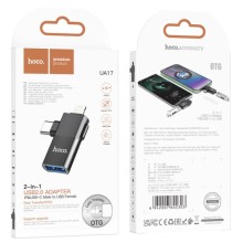 Переходник Hoco UA17 2in1 Lightning Male/Type-C Male to USB female – Черный