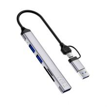 Перехідник HUB WIWU Wi-HB003 ZOLO 5 in 1 (USB-C/USB-A to 2xUSB2.0+1xUSB3.0+SD/TF) – Сірий