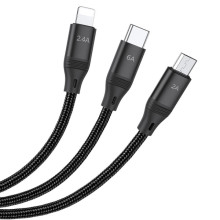 Дата кабель Hoco U104 Ultra 6A 3in1 Lightning-MicroUSB-Type-C (1.2m) – Черный