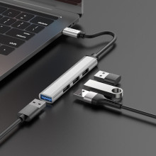 Переходник Hoco HB26 4in1 (Type-C to USB3.0+USB2.0*3) – Серебряный