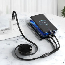 Дата кабель Hoco X78 Easy pull storage 3in1 (1m) – Черный