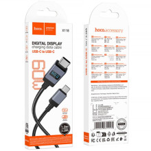 Дата кабель Hoco X118 Generous with display Type-C to Type-C 60W (1m) – Черный