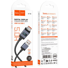 Дата кабель Hoco X118 Generous with display USB to Type-C 5A (1m) – Черный