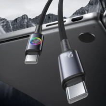 Дата кабель Usams US-SJ752 With Colorful Light Huan Ser. Type-C to Type-C 60W (1.2m) – Чорний