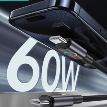 Дата кабель Usams US-SJ752 With Colorful Light Huan Ser. Type-C to Type-C 60W (1.2m) – Чорний